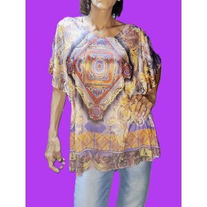 Appropriate Behavior ~ Colorful Vintage Pattern Flowy Cap Sleeve Top ~ XXL